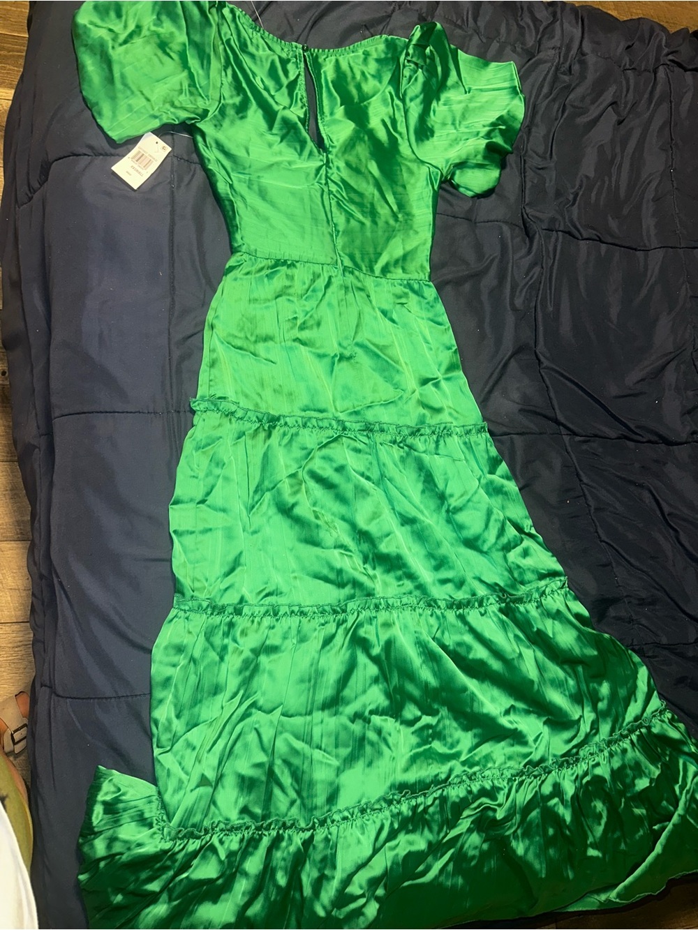 Crystal Doll Emerald Green Satin Tiered Maxi Dress